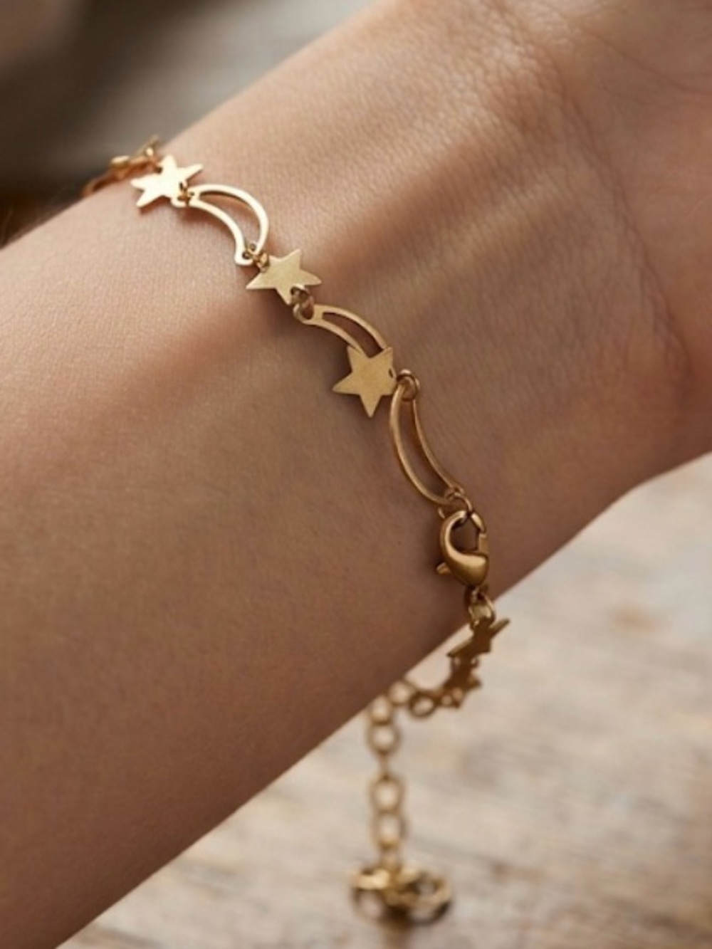 Delicate Gold Star & Moon Link Bracelet